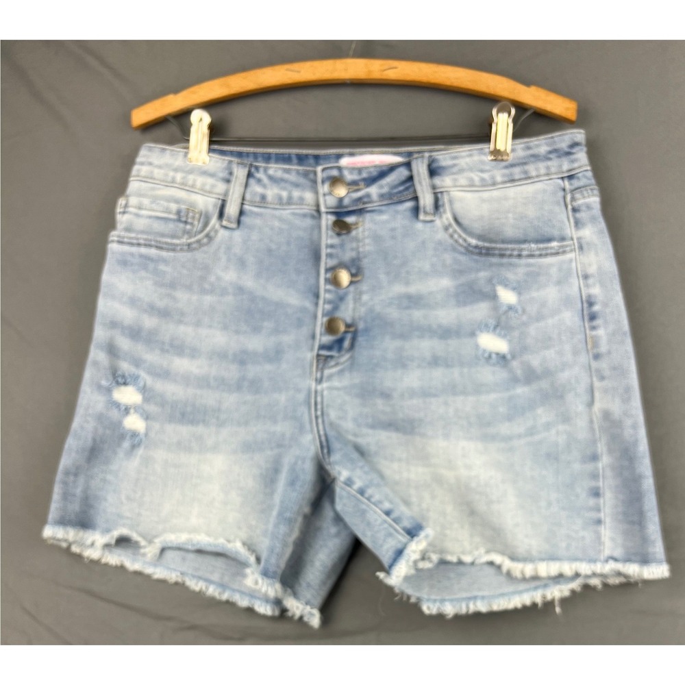 Discount Divas Boutique Shorts Womens Large Blue Distressed Button Fly Denim